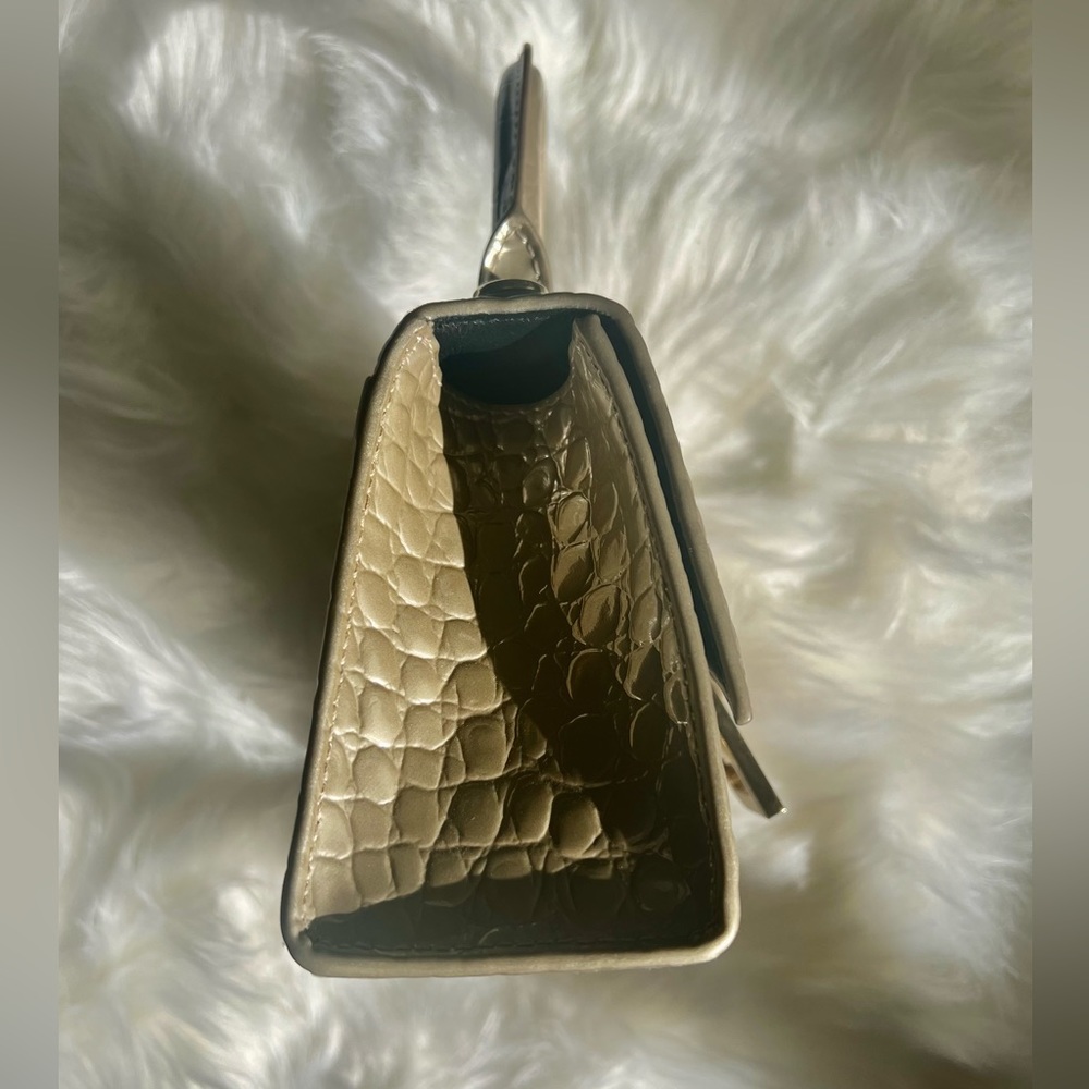 Balenciaga Hourglass XS Metallic Croc-Embossed Top-Handle Bag in Light Gold - Picture 7 of 11
